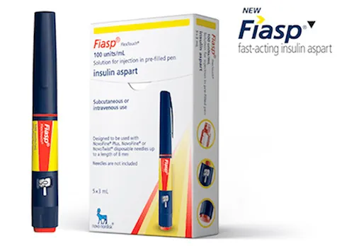 Pluma de insulina Fiasp de acción ultrarrápida utilizada para el control de la diabetes